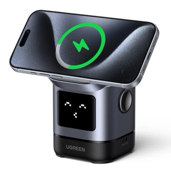 Cargador Inalámbrico 2 en 1 15W Ugreen Uno W709, 1 USB-C, Color Negro