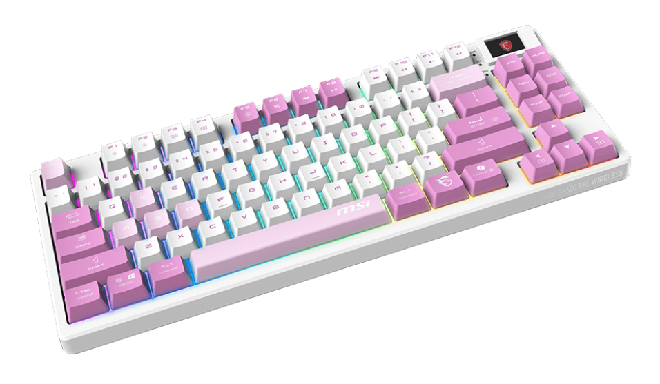 Teclado Inalámbrico MSI Forge GK600 TKL, Hot Swap, Switches Lineales, RF 2.4GHz + Bluetooth, Color Violeta, Ingles