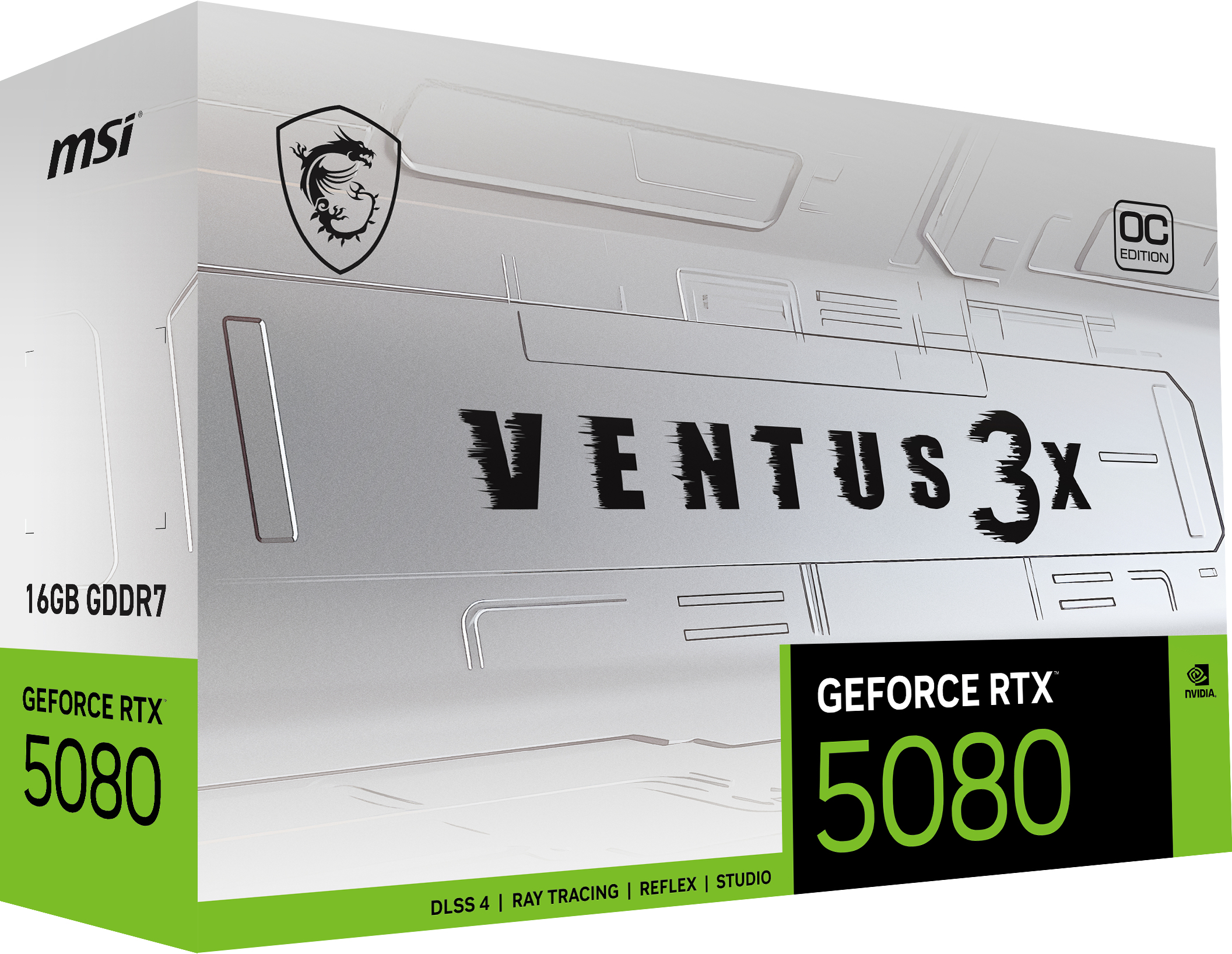 Tarjeta de Video NVIDIA RTX5080 OC MSI Ventus 3x White, 16GB GDDR7, 3 DisplayPort + 1 HDMI, Min 850W