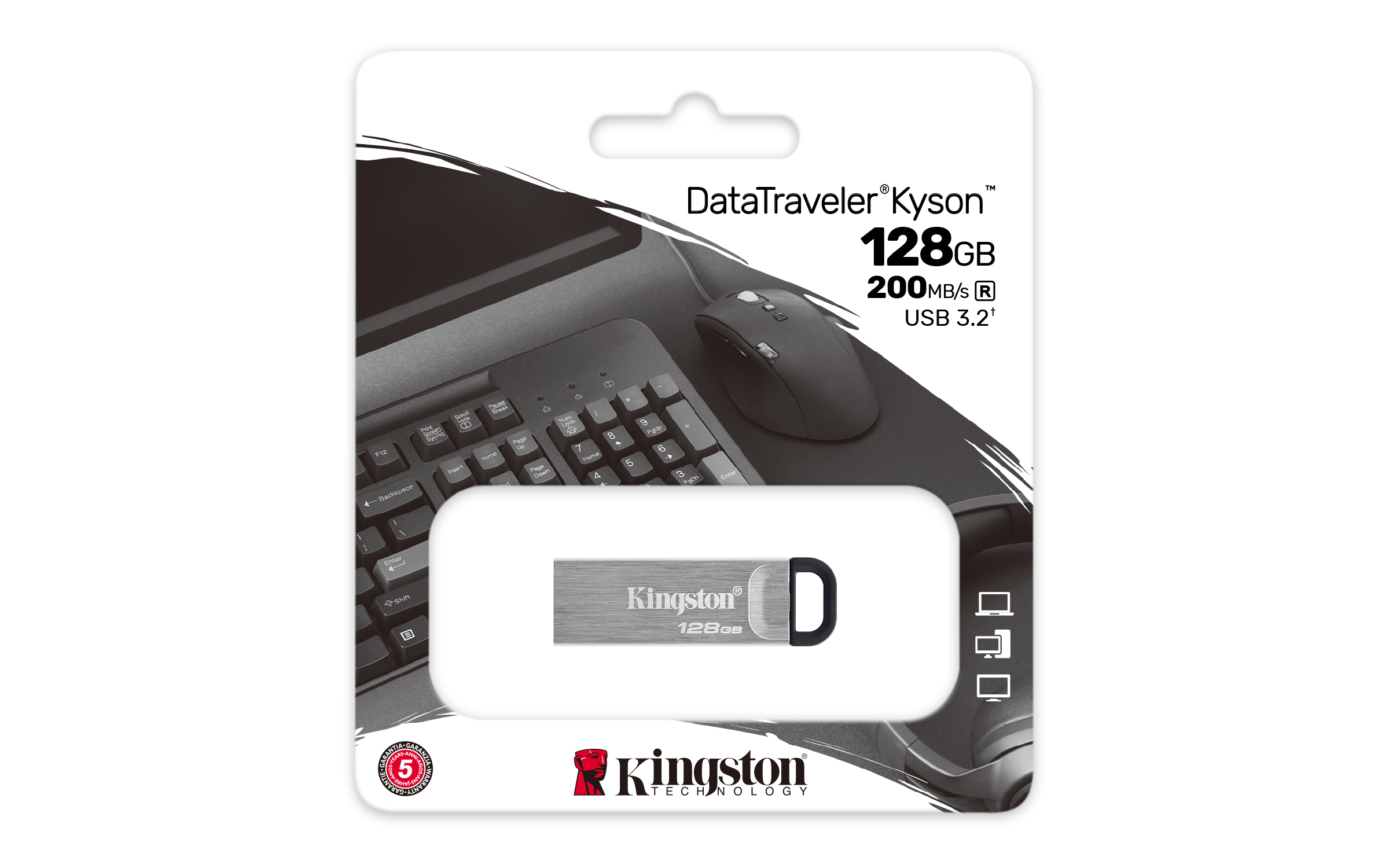 Memoria USB-A 128GB Kingston DataTraveler Kyson, USB 3.2 Gen 1, 200MB/s, Metalica - imagen 4