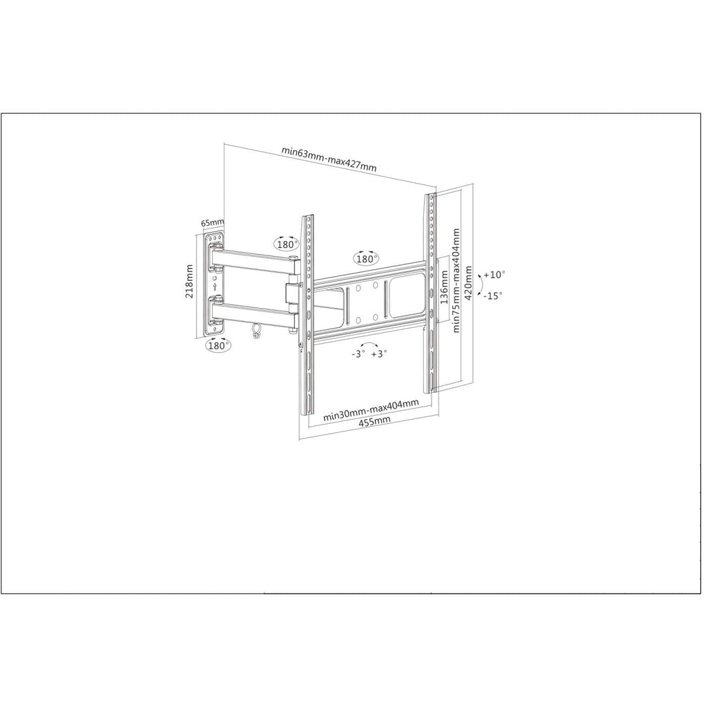 Soporte Articulado de pared para TV, Manhattan 461320, de 32" a 55", hasta 35kg, VESA 200x200 a 400x400, Color Negro - imagen 4