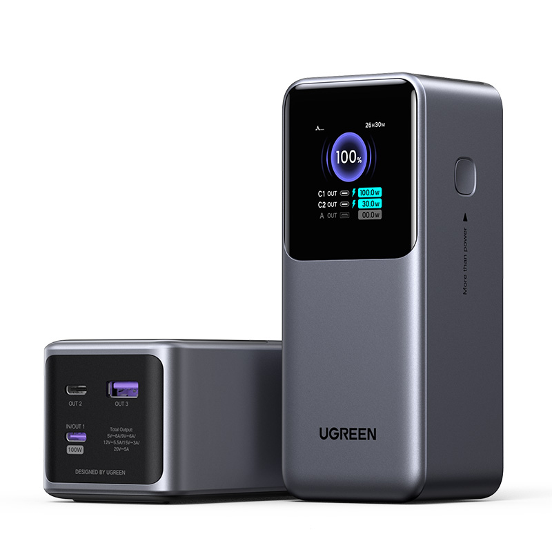 Power Bank Ugreen Nexode 35524, 20000mAh, 130W, 3 Puertos, Pantalla TFT