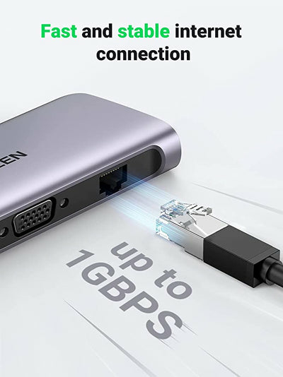 Docking Station USB-C Ugreen 80133, 3x USB 3.0, 1x USB-C PD, 1x HDMI, 1x VGA, 1x RJ45 Gigabit, 1x SD y TF, 1x 3.5mm - imagen 5