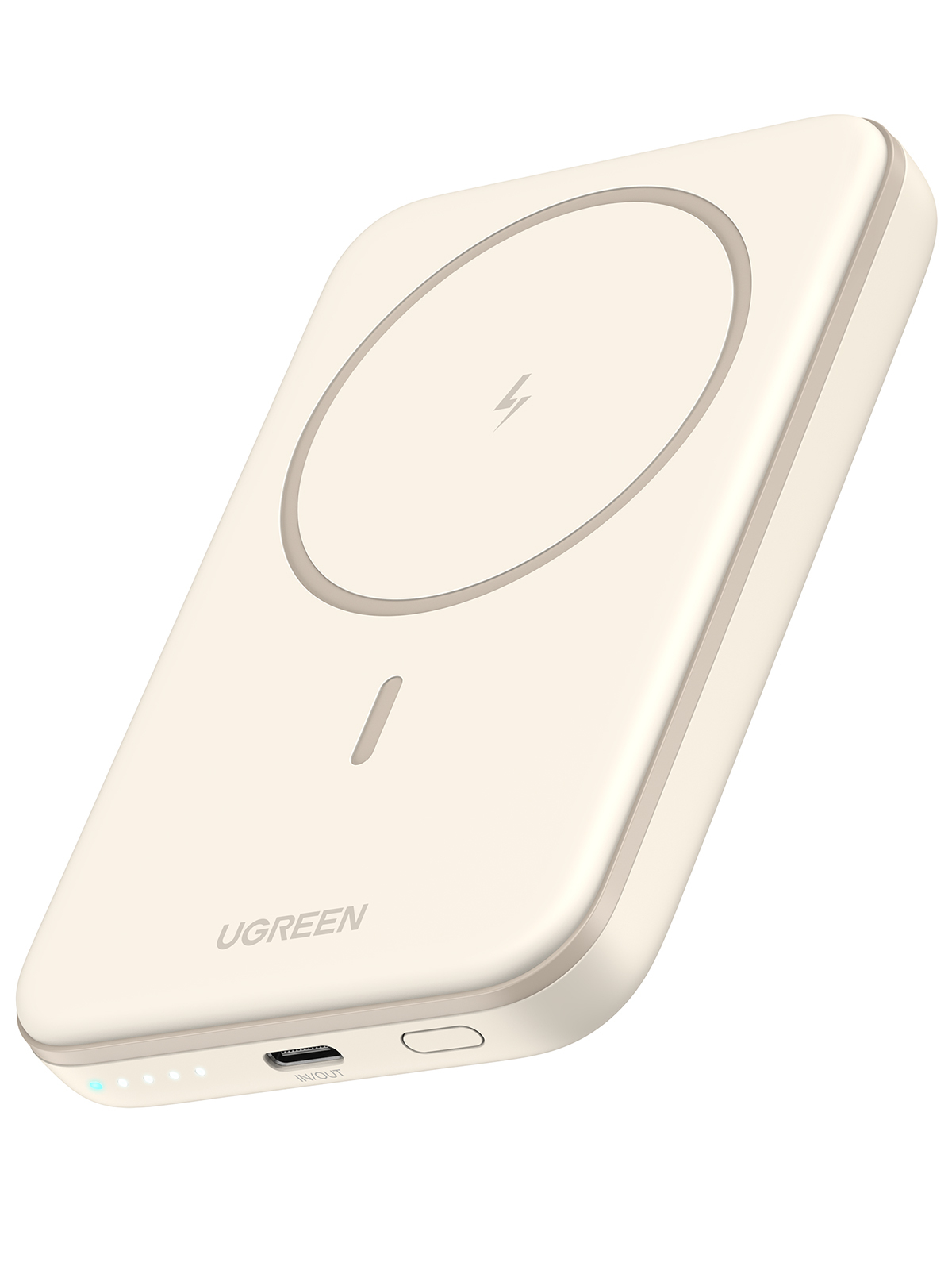 PowerBank 5,000mAh Ugreen 25207, Inalámbrica 7.5W Maximo, Alambrico 15W Maximo, 1 USB-C, Color Beige - imagen 3