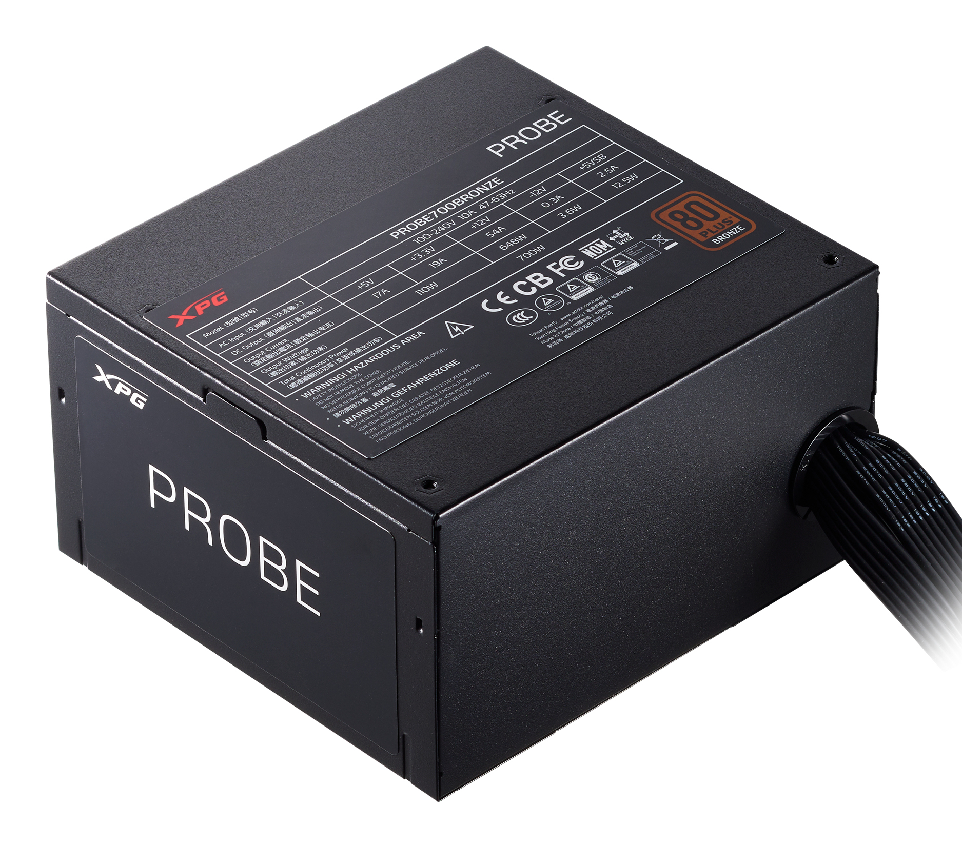 Fuente de Poder 700W 80+Bronce XPG PROBE. 1x 24pin, 2x 8pin CPU, 2x 8pin PCIE, Color Negro - imagen 3