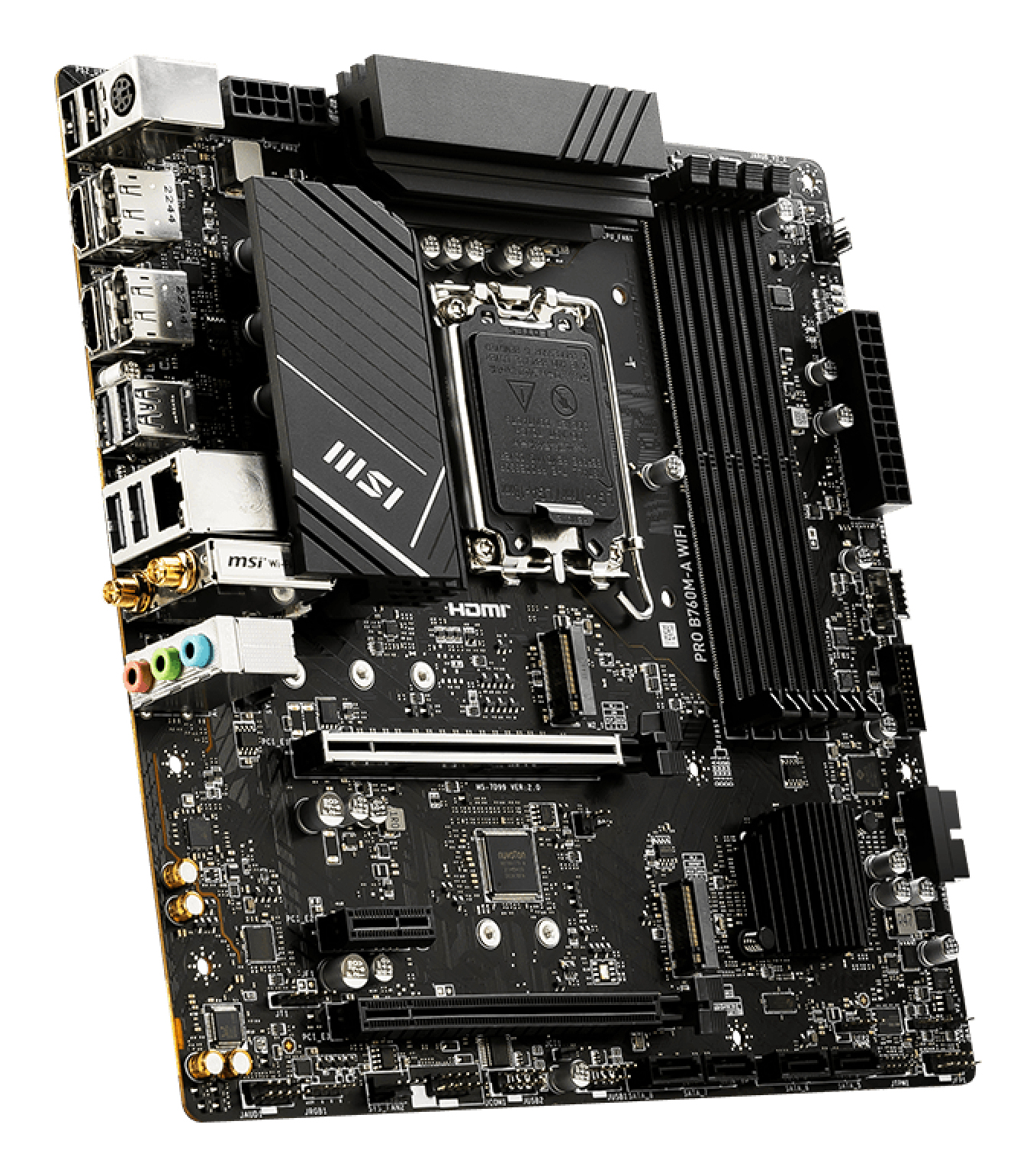 Motherboard LGA1700 Micro-ATX MSI PRO B760M-A WIFI, 4 modulos DDR5, 2 M.2 PCIe 4, Wi-Fi 6E + BT 5.3