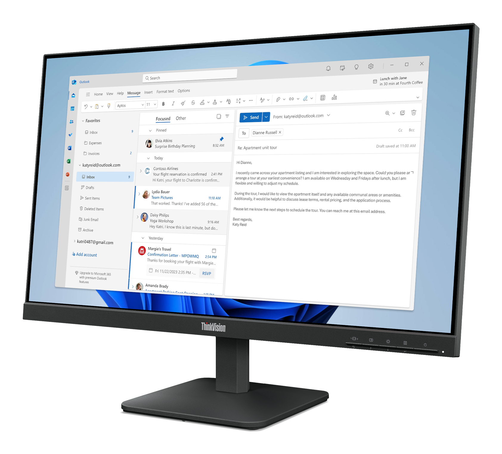 Monitor 24" 1920x1080 100Hz 4ms, Lenovo ThinkVision S24-4e, Panel IPS, 1 HDMI + 1 VGA, VESA 100mm, Color Negro - imagen 2