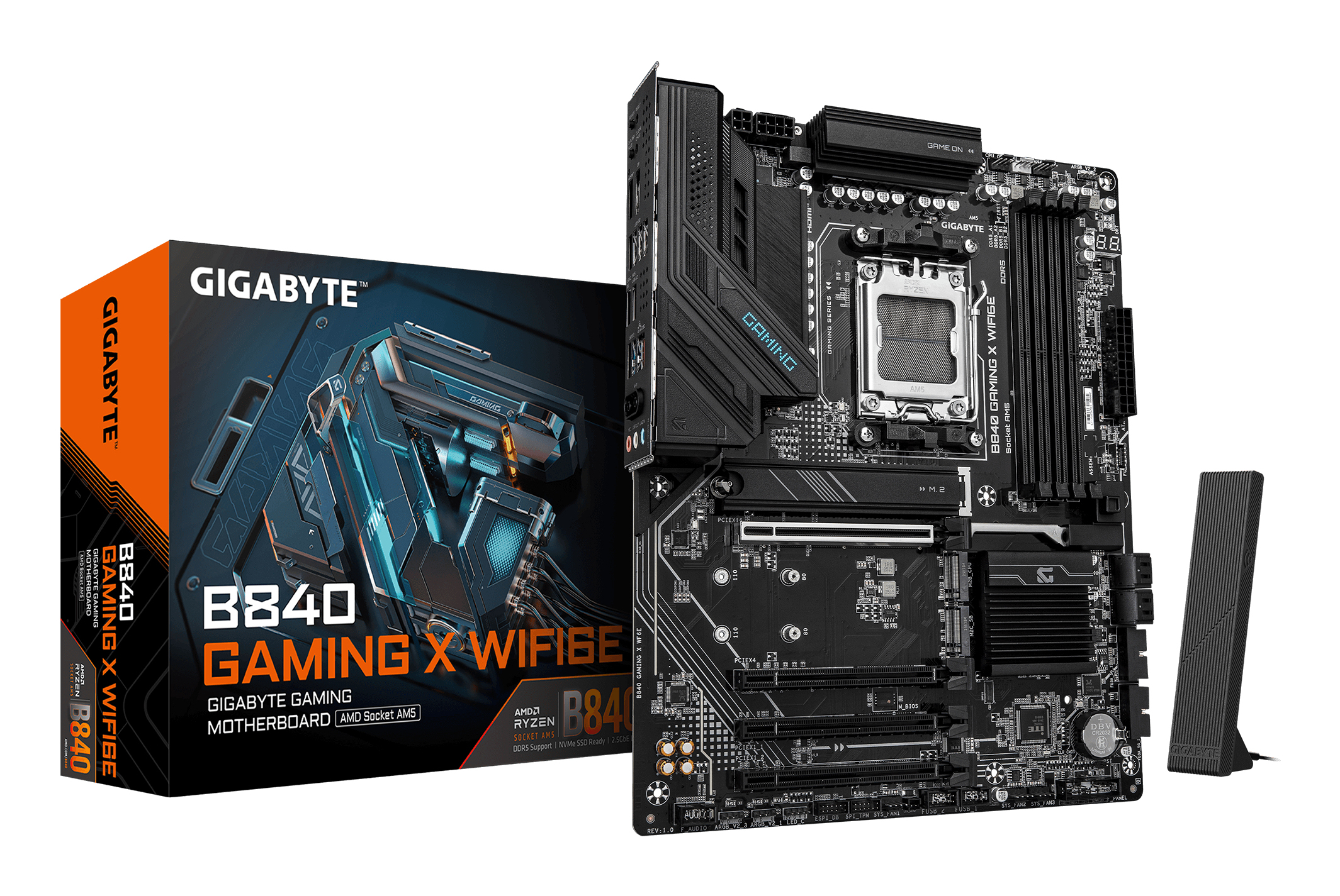 MotherBoard AM5 ATX Gigabyte B840 GAMING X WIFI6E, 256GB RAM DDR5 Max, 2 M.2 PCIE 4 + 1 M.2 PCIe 3.0, Wi-Fi 6E + BT 5.3