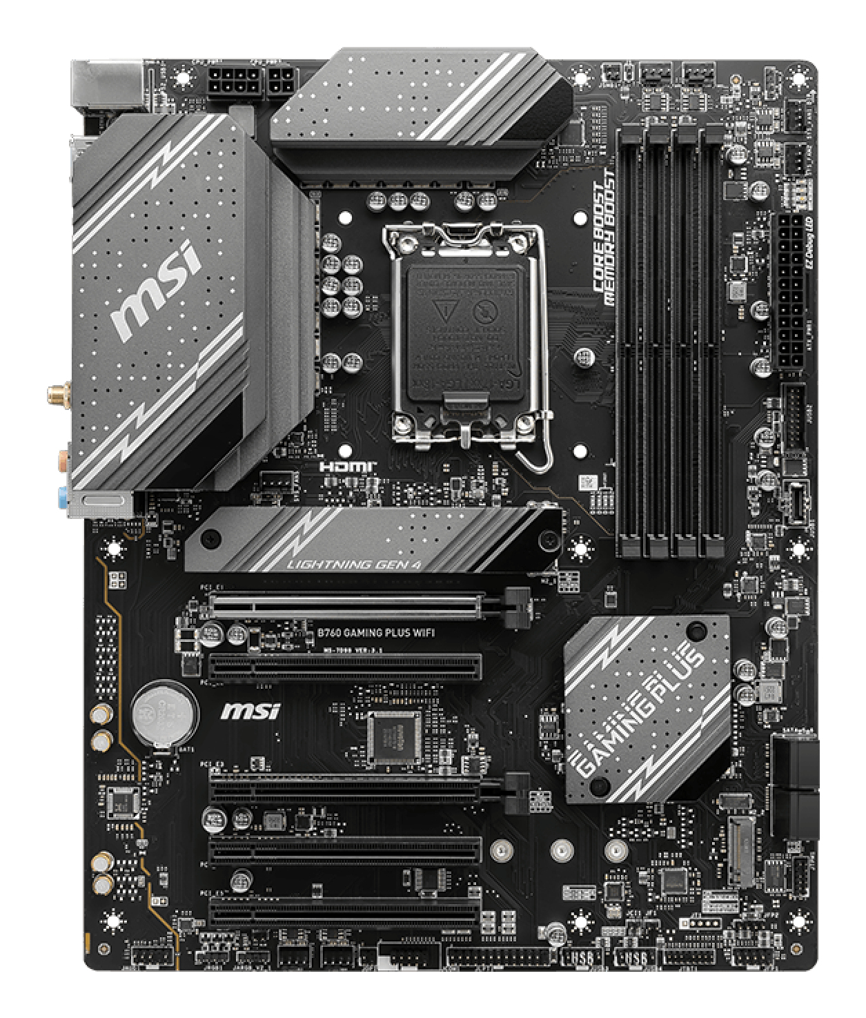 Motherboard LGA1700 ATX MSI B760 GAMING PLUS WIFI, 256GB RAM DDR5 Max, 2 M.2 PCIe 4, Wi-Fi 6E + BT 5.3