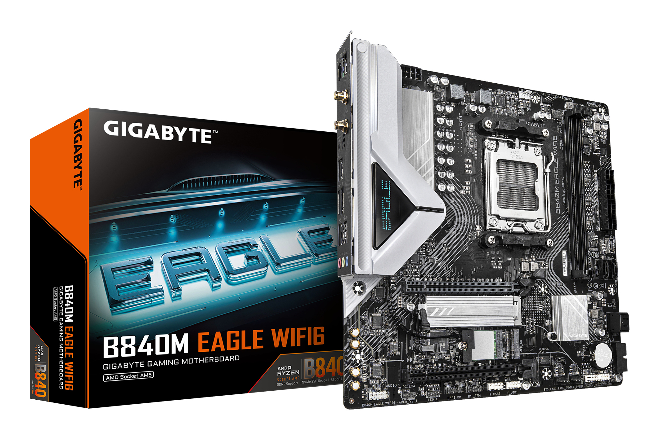 Motherboard AM5 Micro-ATX Gigabyte B840M EAGLE WIFI6, 128GB RAM DDR5 Max, 1 M.2 PCIe 4, Wi-Fi 6 + BT 5.3