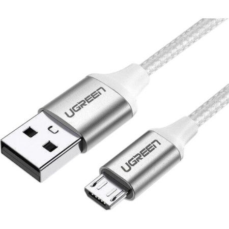 Cable USB-A a Micro-USB 2m Ugreen 60153, 2A, Cubierta de Nylon Trenzado, Color Plata - imagen 1