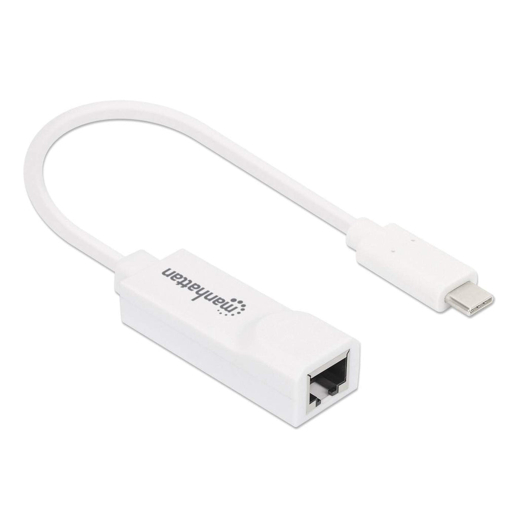 Adaptador Ethernet Gigabit de USB-C a RJ45 Manhattan 507585, Color Blanco