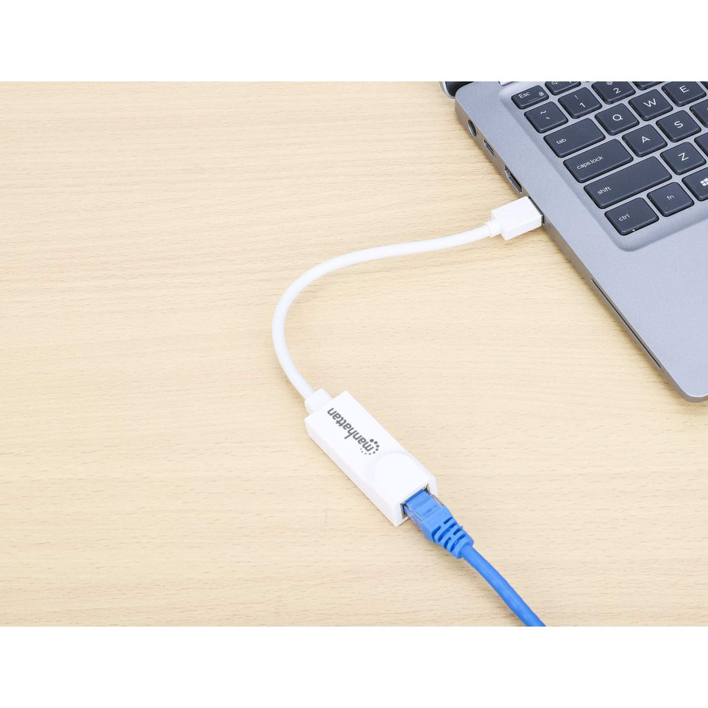 Adaptador Ethernet Gigabit de USB-A a RJ45 Manhattan 506847, Color Blanco