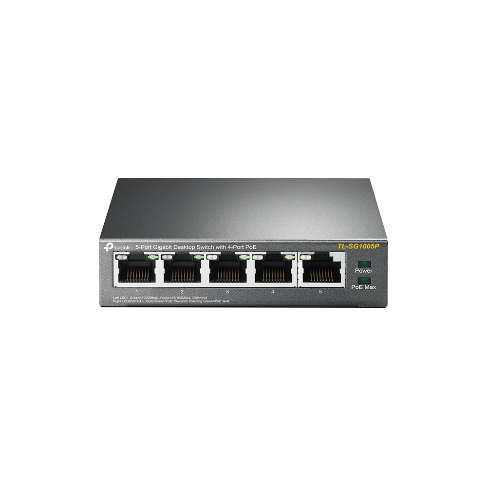 Switch 5 Puertos Gigabit PoE p/Escritorio Tp-Link TL-SG1005P, 4 Ptos PoE 30W y 250m por puerto, Caja de Metal - imagen 1