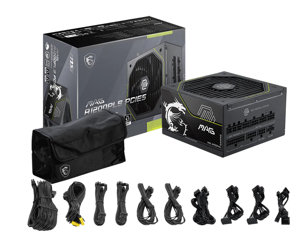 Fuente de Poder 1200W 80+Platinum MSI MAG A1200PLS PCIE5, Full Modular, 1x 24pin, 2x 8pin CPU, 4x 8pin PCIE, 1x 12VHPWR - imagen 5
