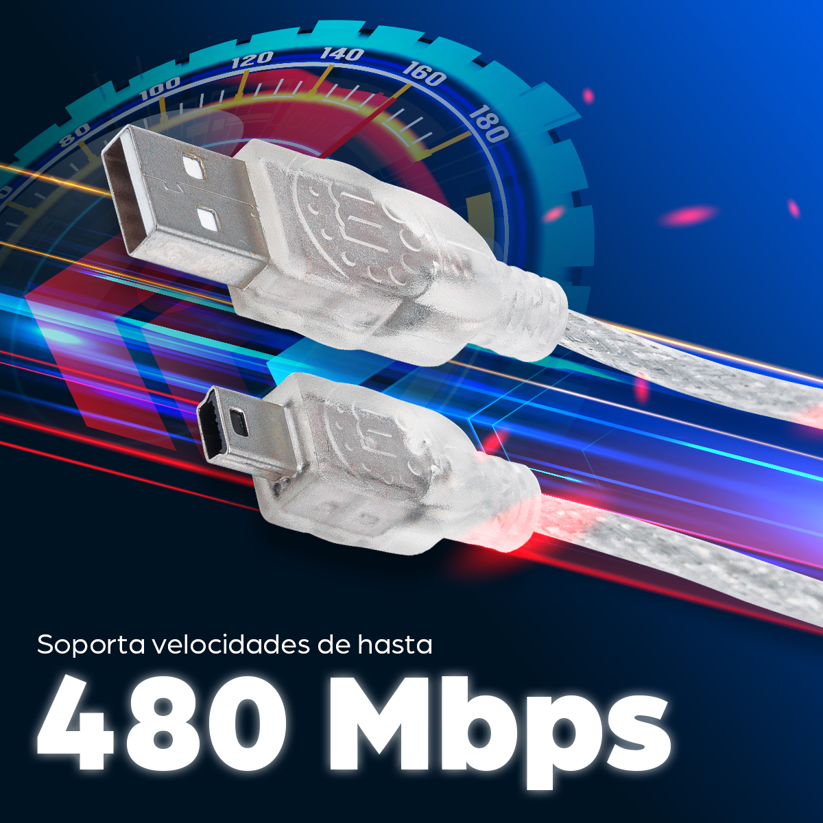 Cable USB-A 2.0 a Mini-USB B 1.8m Manhattan 333412, 480Mbps, Color Plata Translucido - imagen 5