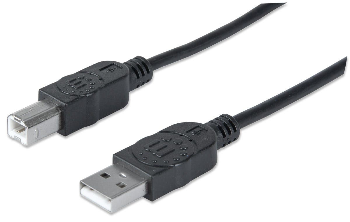 Cable USB-A 2.0 a USB-B 2.0 3m Manhattan 333382, 480Mbps, Color Negro - imagen 1