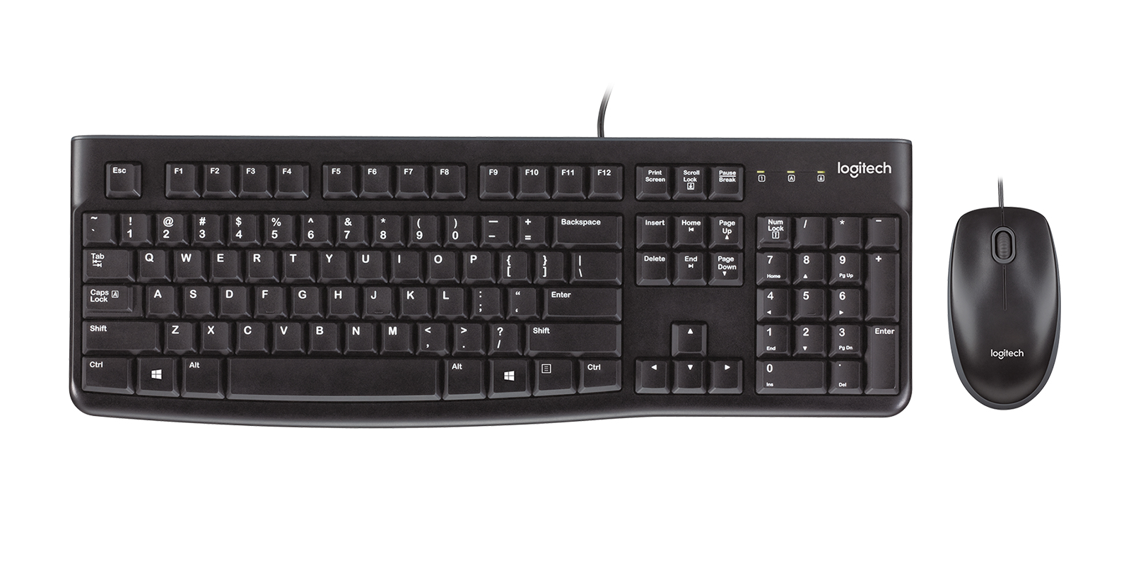 Kit de Teclado y Mouse Alámbrico Logitech MK120, Color Negro, Ingles