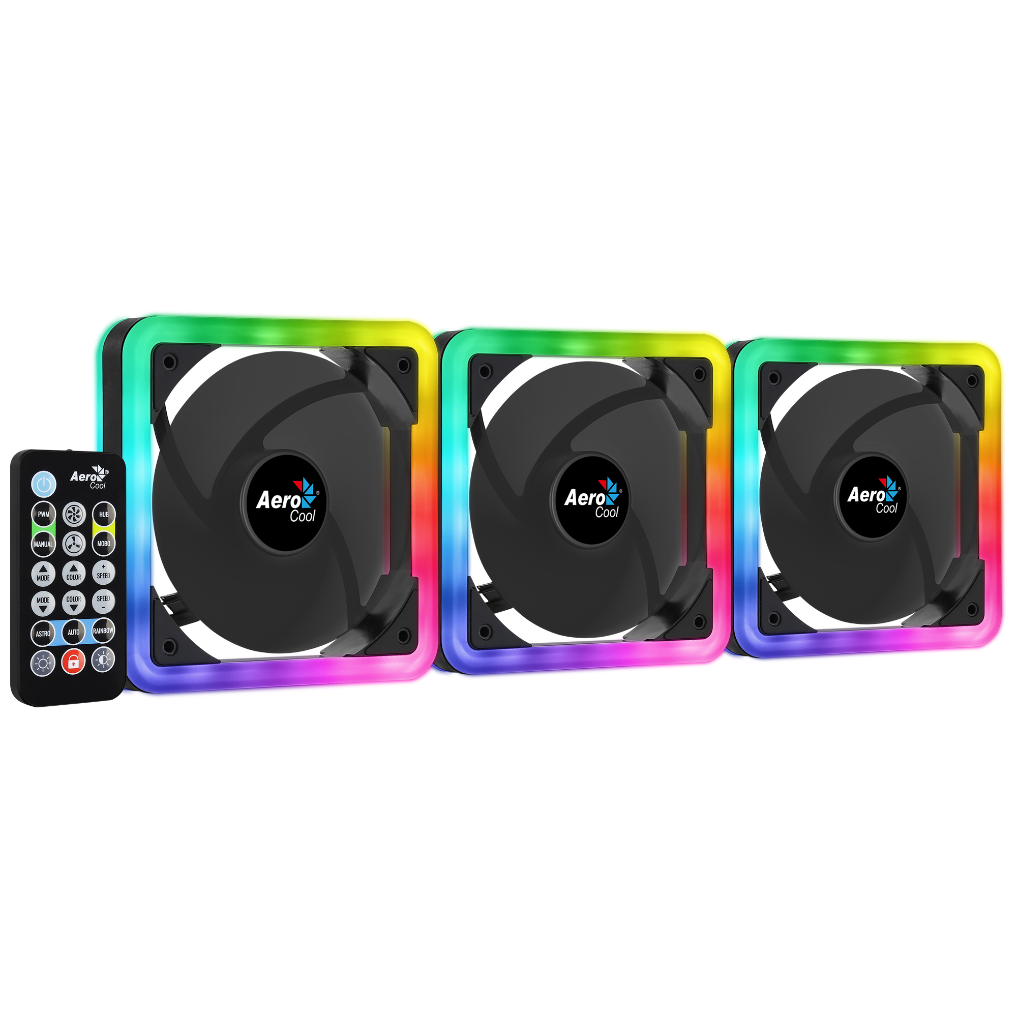 Kit de 3 Ventiladores 140mm Aerocool Edge 14 Pro, 800 RPM, ARGB, Incluye Controlador, Color Negro