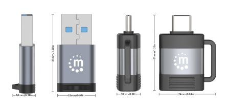 Adaptador USB-C a USB-A y USB-A a USB-C 3.2 Gen 1 Manhattan 356329, 5Gbps, Set 2 Piezas, Color Negro