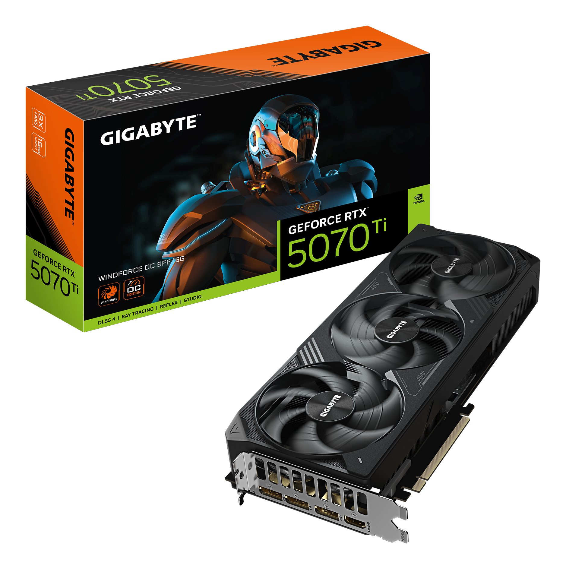 Tarjeta de Video NVIDIA RTX5070Ti OC Gigabyte Windforce SFF, 16GB GDDR7, 3 DisplayPort + 1 HDMI, Min 750W