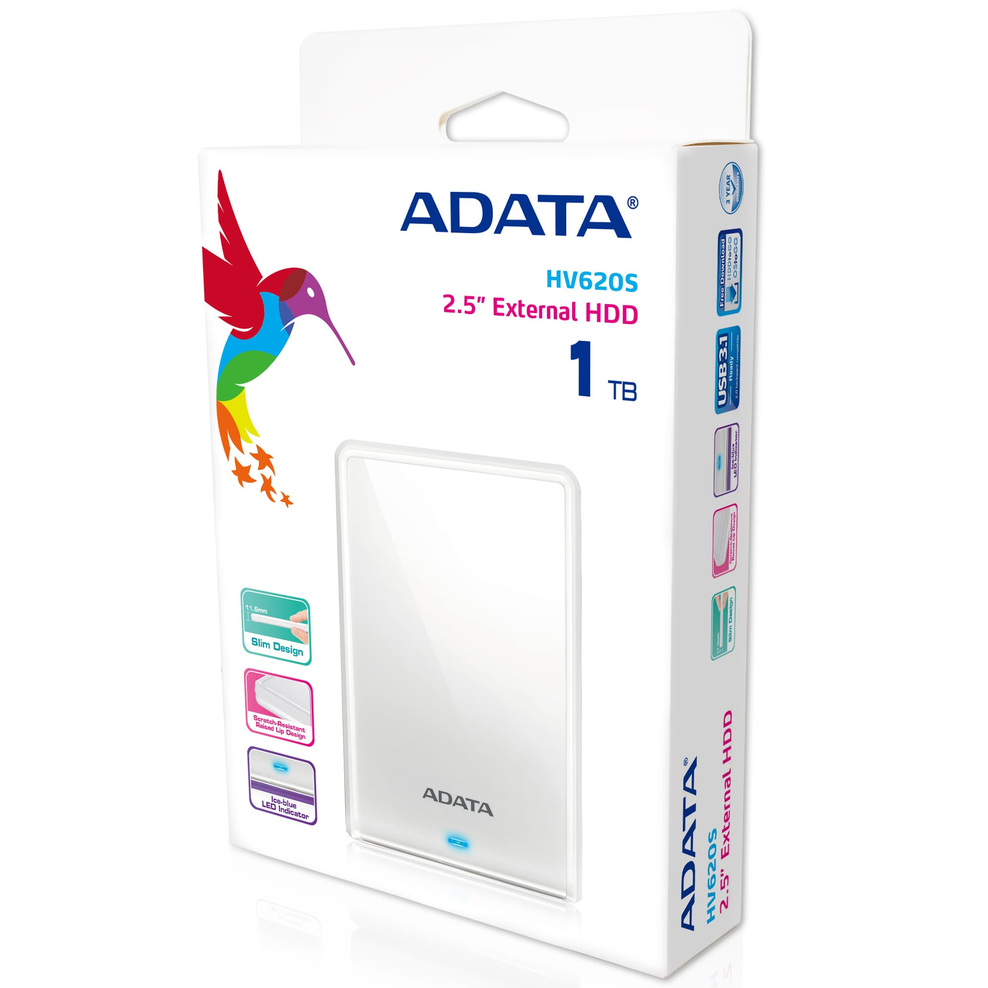 Disco Duro Externo 2.5" 1TB Adata HV620S, USB-A 3.2 Gen 1, Color Blanco