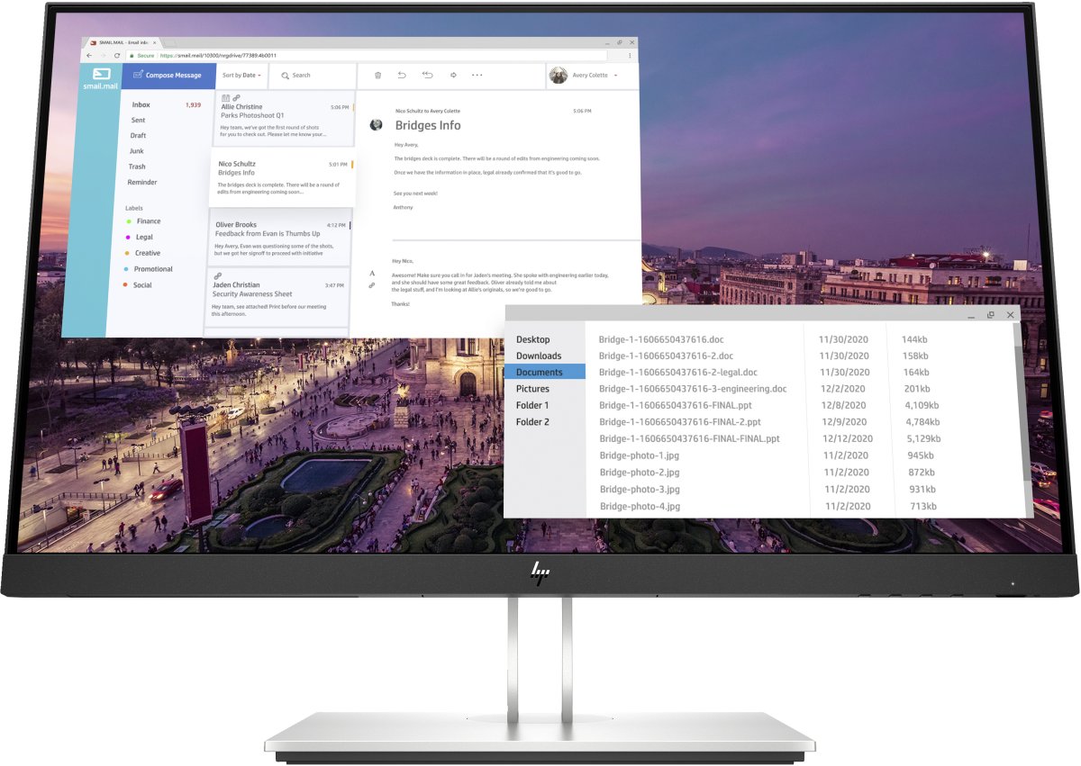 Monitor 23" 1920x1080 60Hz 5ms, HP E23 G4, Panel IPS, 1 HDMI + 1 DisplayPort + 1 VGA + 4 USB-A, VESA 100mm, Color Negro - imagen 1