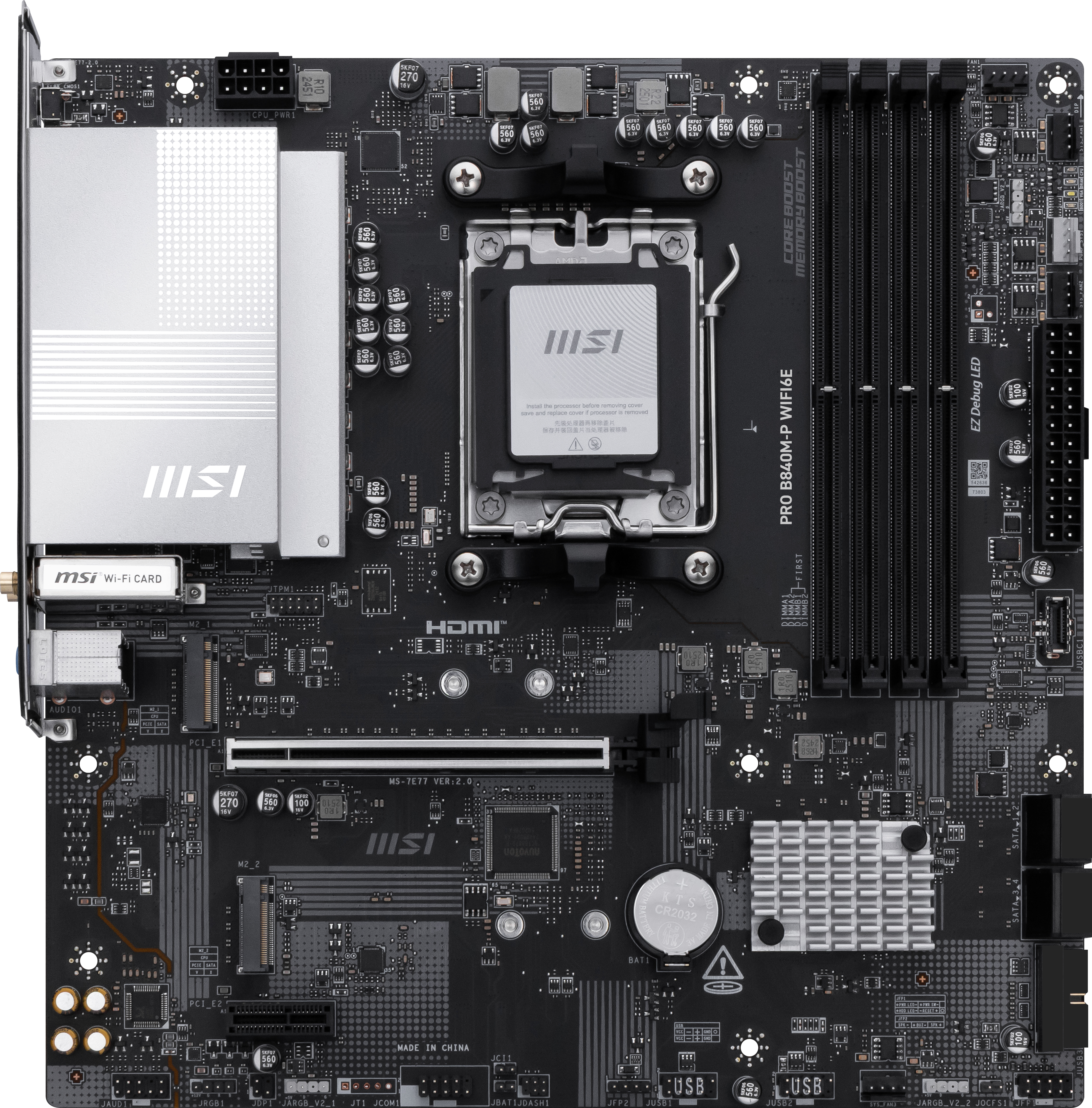 MotherBoard AM5 Micro- ATX MSI PRO B840M-P WIFI6E, 128GB RAM DDR5 Max, 2 M.2 PCIE 4, Wi-Fi 6E + BT 5.3