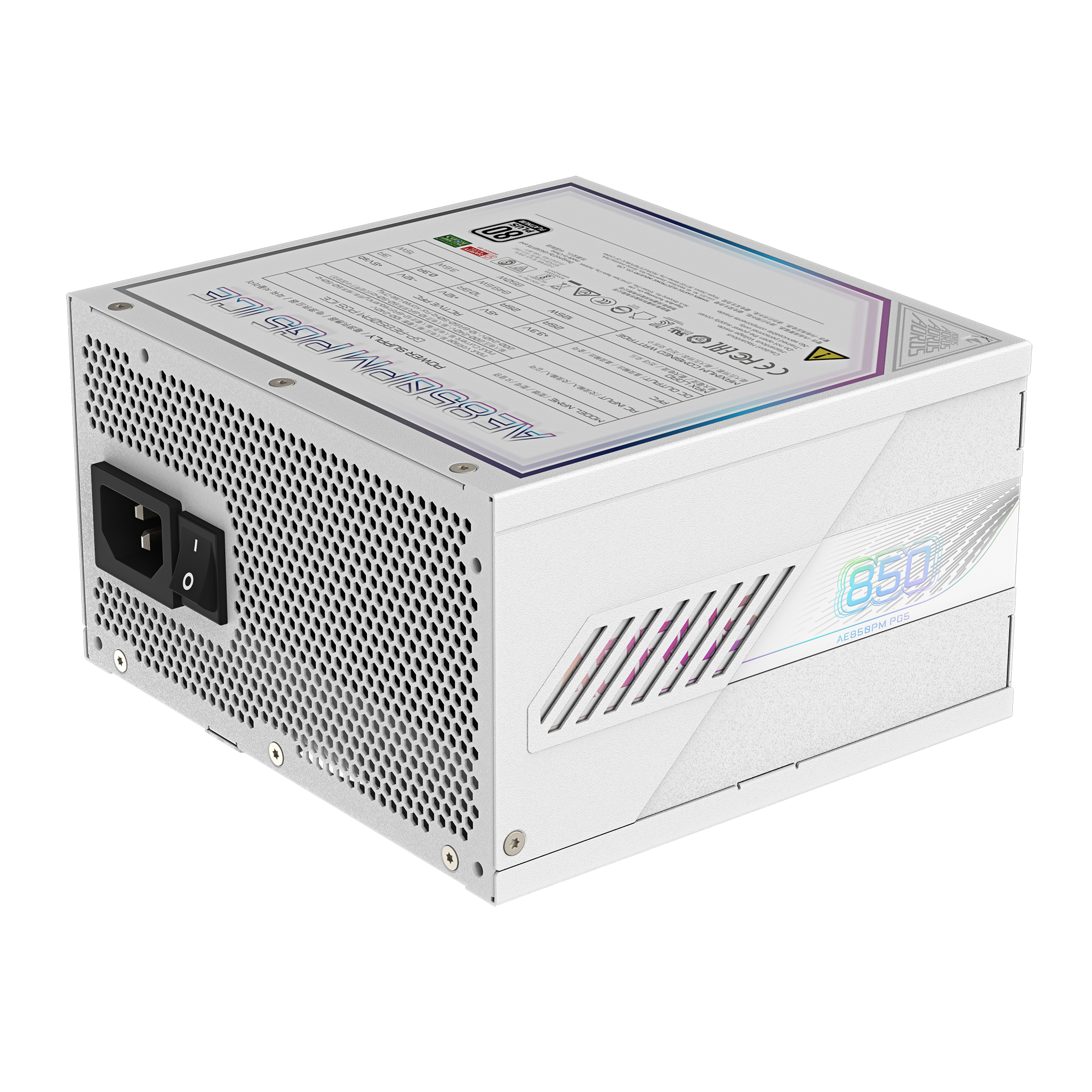 Fuente de Poder 850W 80+Platinum AORUS ELITE ICE P850W. 1x 24pin, 2x 8pin CPU, 6x 8pin PCIE, 1x 12VHPWR, Color Blanco - imagen 5