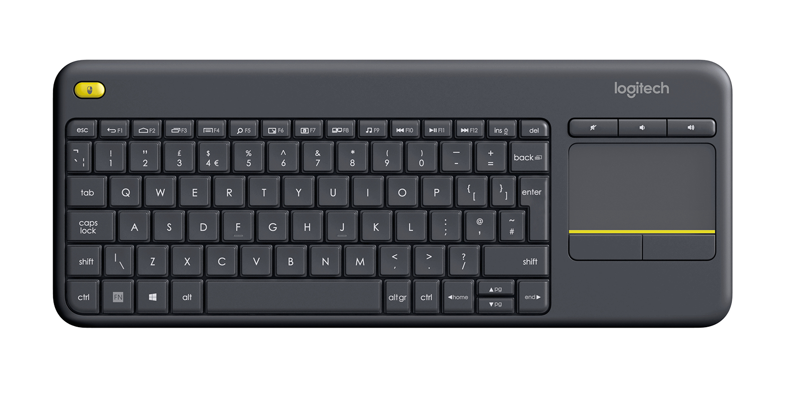 Teclado Inalámbrico Logitech K400 Plus, RF 2.4GHz, TouchPad, Color Negro, Ingles