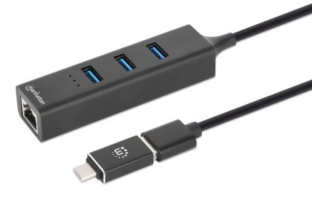 Adaptador de red Manhattan USB-A/C con hub USB 3.0 de 3 puertos + Gigabit Ethernet, modelo 180894. - imagen 4