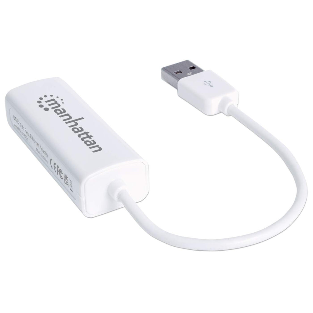 Adaptador Ethernet 10/100 de USB-A a RJ45 Manhattan 506731, Color Blanco