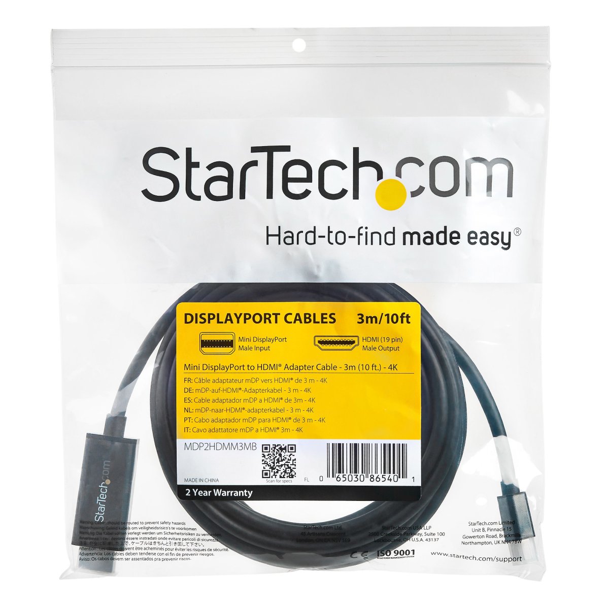 Cable Adaptador de Video 3m Mini DisplayPort a HDMI Startech MDP2HDMM3MB, 4K 30Hz, Color Negro - imagen 5