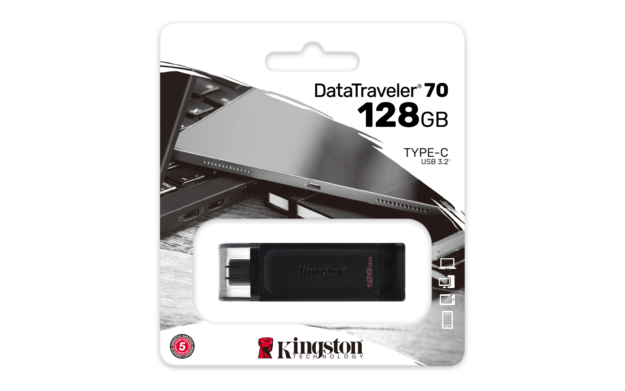 Memoria USB-C 128GB Kingston DataTraveler 70, USB 3.2 Gen 1, Color Negro - imagen 5