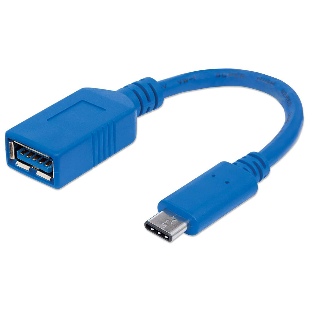 Adaptador USB-C 3.2 Gen 1 Macho a USB-A Hembra 15cm Manhattan 353540, 5Gbps, 3A, Color Azul - imagen 1