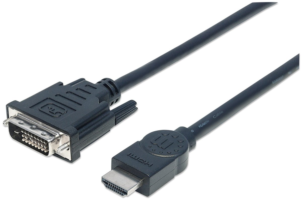 Cable Adaptador de Video 3m HDMI a DVI-D (24+1) Manhattan 372510, Hasta 1080p 60Hz, Chapado en Oro, Color Negro - imagen 1
