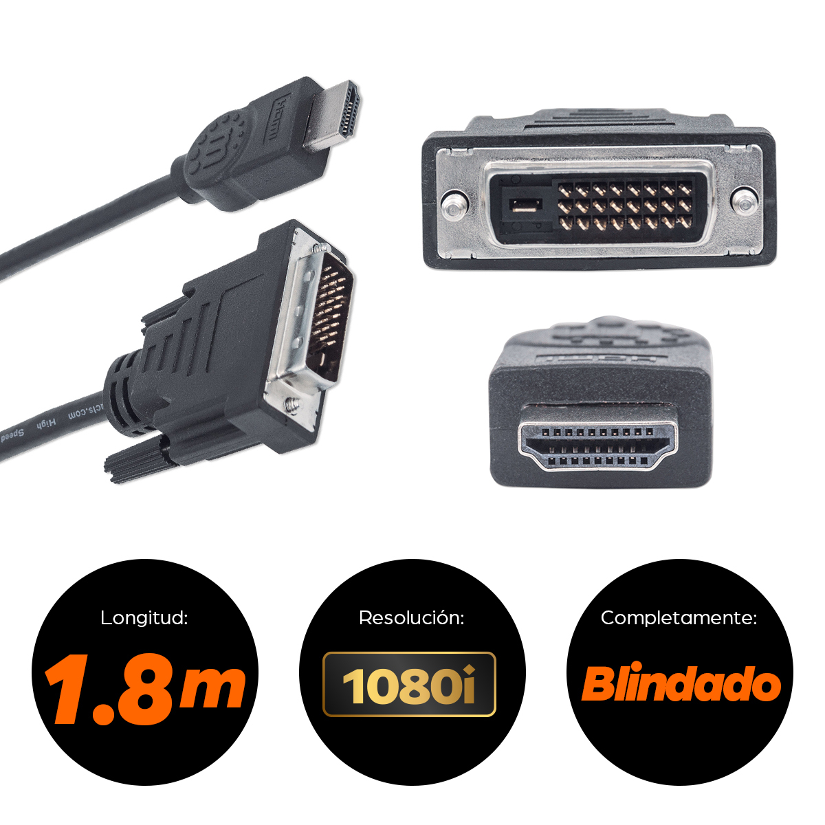 Cable Adaptador de Video 1.8m HDMI a DVI-D (24+1) Manhattan 372503, Hasta 1080p 60Hz, Color Negro - imagen 5