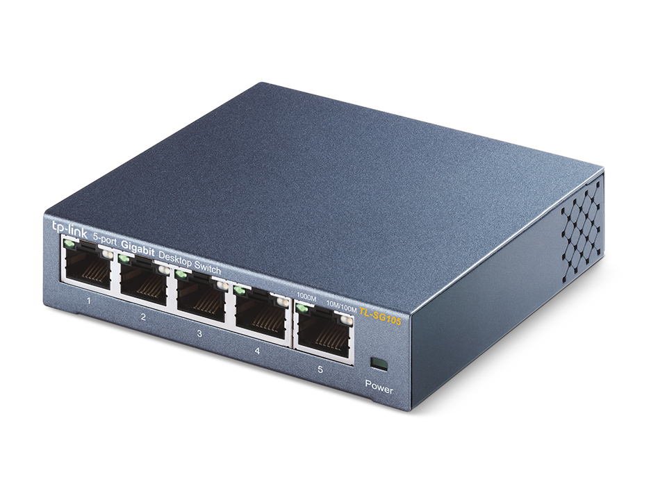 Switch 5 Puertos Gigabit p/Escritorio Tp-Link TL-SG105, Caja de Metal