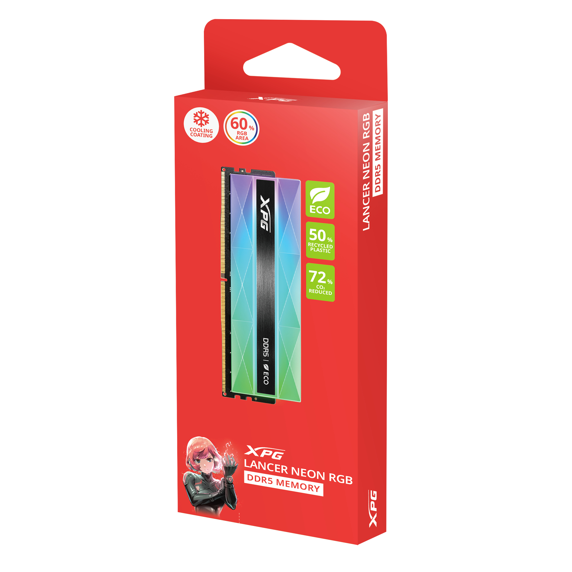 Memoria RAM DDR5 DIMM 16GB 6400MHz CL32, XPG LANCER NEON RGB, Color Negro. AX5U6400C3216G-CLANRSG