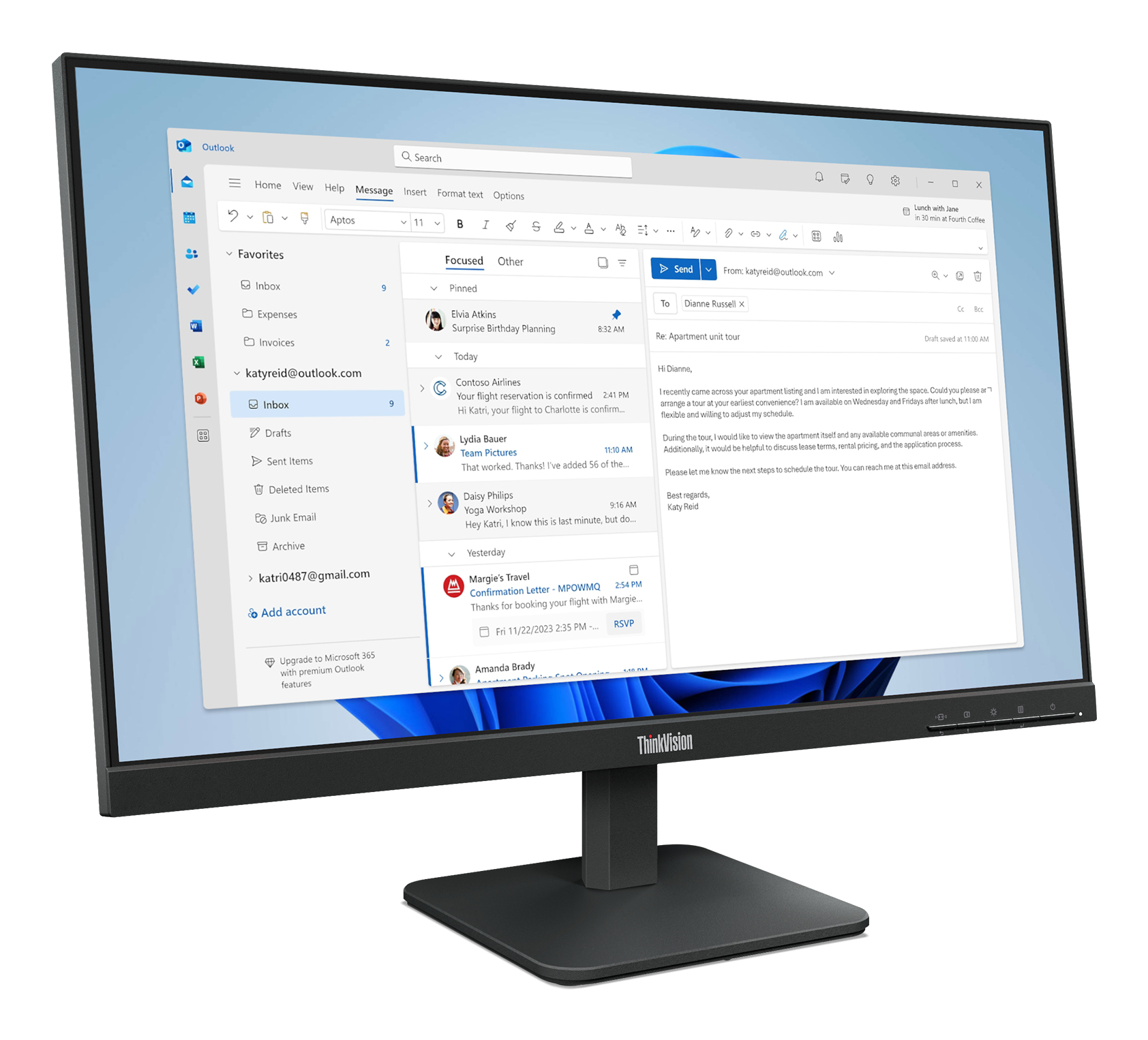 Monitor 24" 1920x1080 100Hz 4ms, Lenovo ThinkVision S24-4e, Panel IPS, 1 HDMI + 1 VGA, VESA 100mm, Color Negro - imagen 3