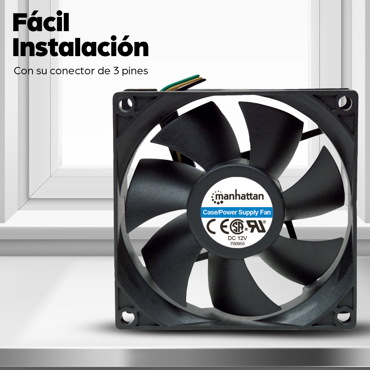Ventilador 80mm Manhattan 700955, 2500 RPM, Color Negro