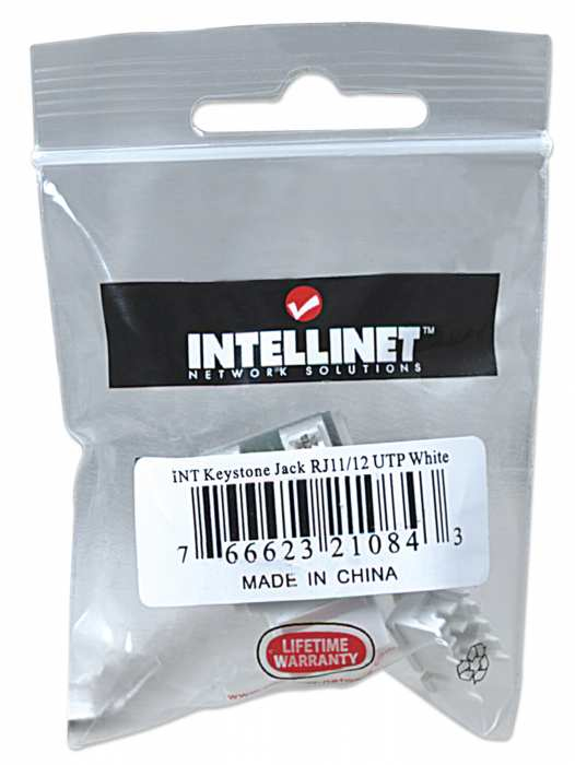 KeyStone Jack RJ11/RJ12 para Telefonía Intellinet 210843, Terminación 110 de Impacto, Color Blanco - imagen 2