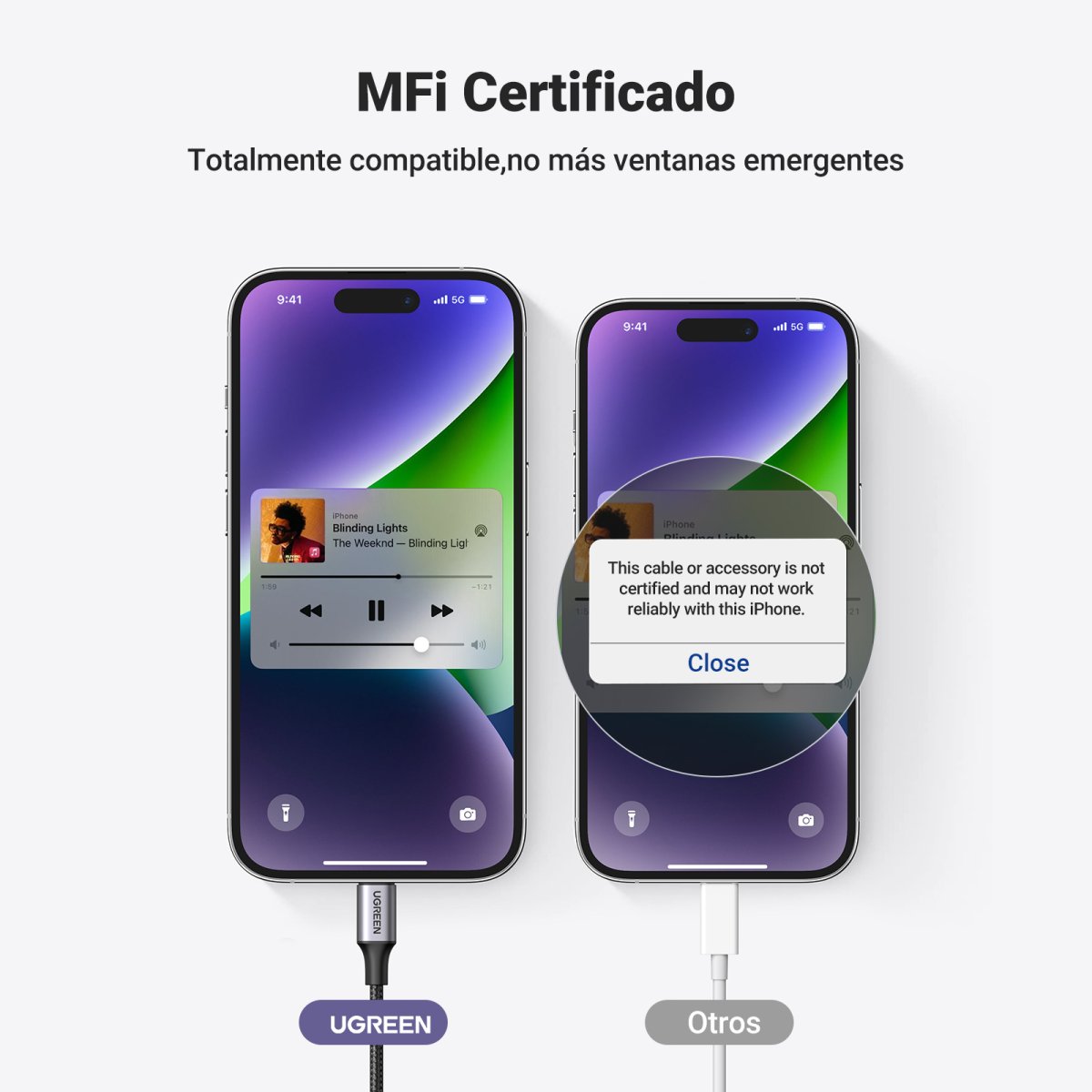 Cable de Audio Lightning a Auxiliar 3.5mm 1m Ugreen 70509, Certificacion Apple Mfi, Cubierta de Nylon Trenzado - imagen 4