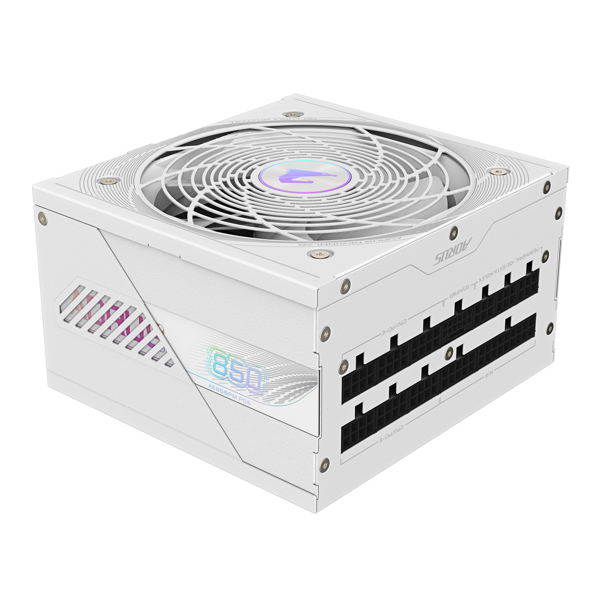 Fuente de Poder 850W 80+Platinum AORUS ELITE ICE P850W. 1x 24pin, 2x 8pin CPU, 6x 8pin PCIE, 1x 12VHPWR, Color Blanco - imagen 4