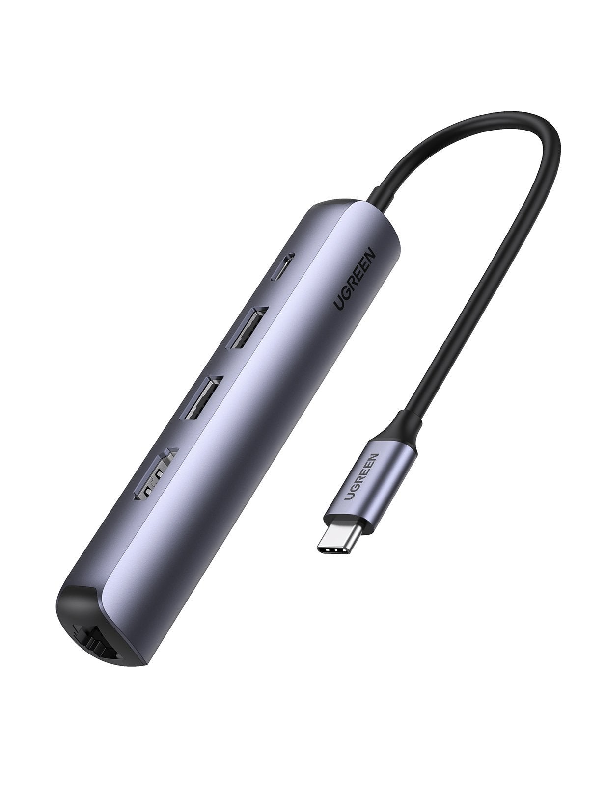 Hub USB-C 5 en 1 Ugreen 10919, 2x USB-A 3.1 5Gbps, 1x USB-C PD, 1x HDMI 4K 60Hz, 1x RJ45 Gigabit. Metálico - imagen 1