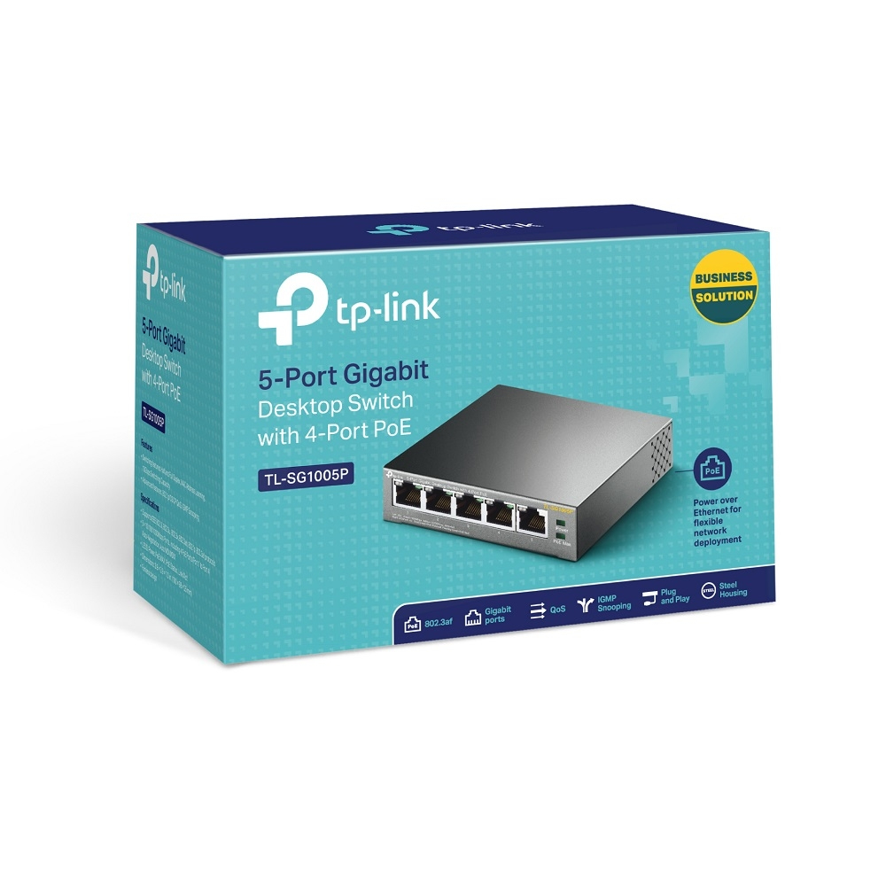Switch 5 Puertos Gigabit PoE p/Escritorio Tp-Link TL-SG1005P, 4 Ptos PoE 30W y 250m por puerto, Caja de Metal - imagen 5