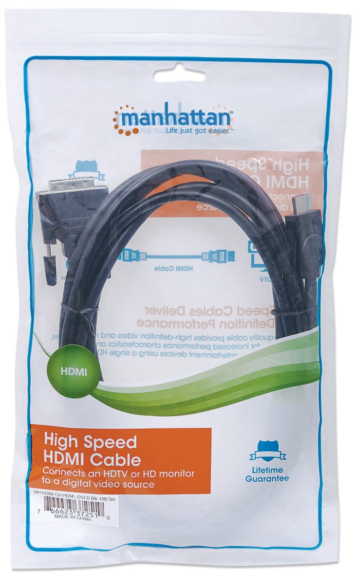 Cable Adaptador de Video 3m HDMI a DVI-D (24+1) Manhattan 372510, Hasta 1080p 60Hz, Chapado en Oro, Color Negro - imagen 5