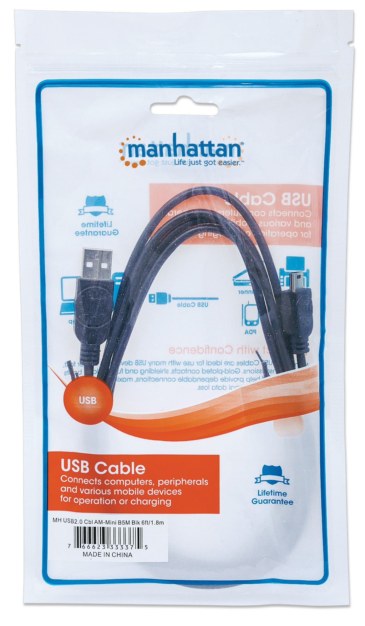 Cable Mini USB-B a USB-A 2.0 1.8m Manhattan 333375, Cubierta de Plastico, Color Negro - imagen 5