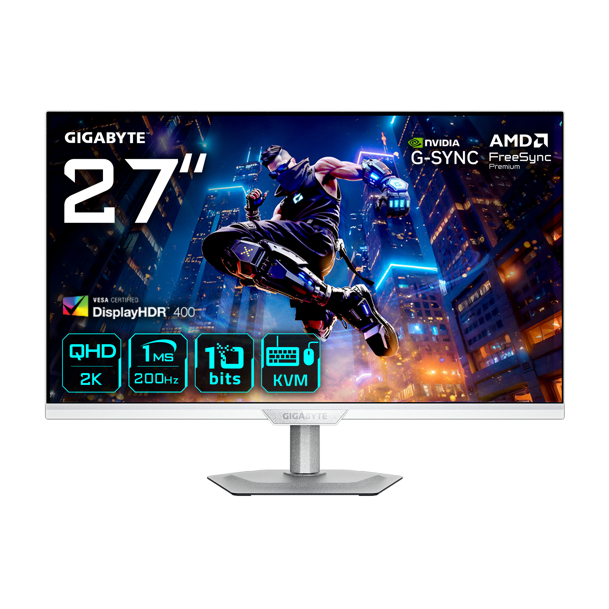Monitor 27" 2560x1440 200Hz 1ms, Gigabyte M27Q2 QD ICE, Panel IPS, FreeSync/G-Sync, 2 HDMI + 1 DisplayPort, Color Blanco - imagen 1