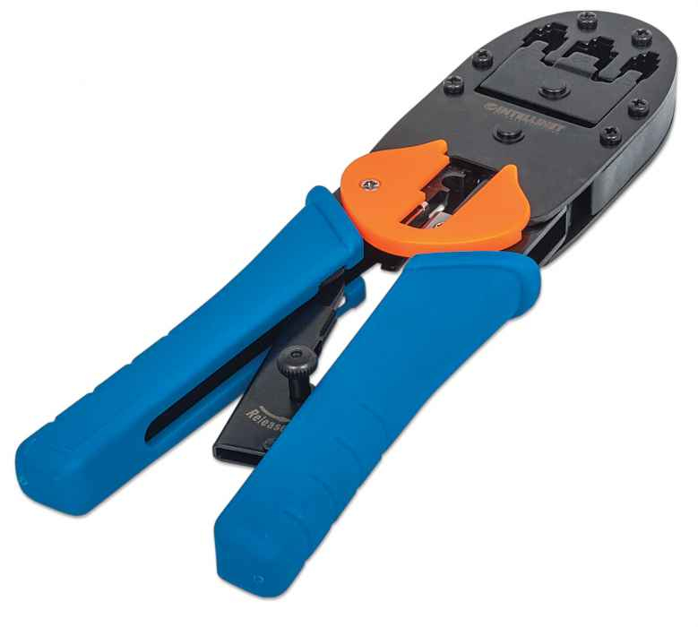 Pinza Crimpeadora Intellinet 211048, para Plugs RJ45, RJ12 y RJ11, con Navaja Pelacables